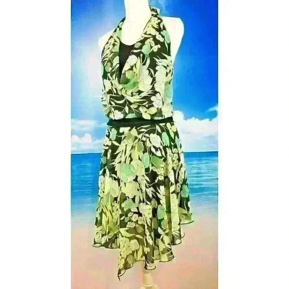 SPEECHLESS Womans GREEN HALTER Sun Dress Lightweight LINED Back Sash tie size 9 - Picture 4 of 7